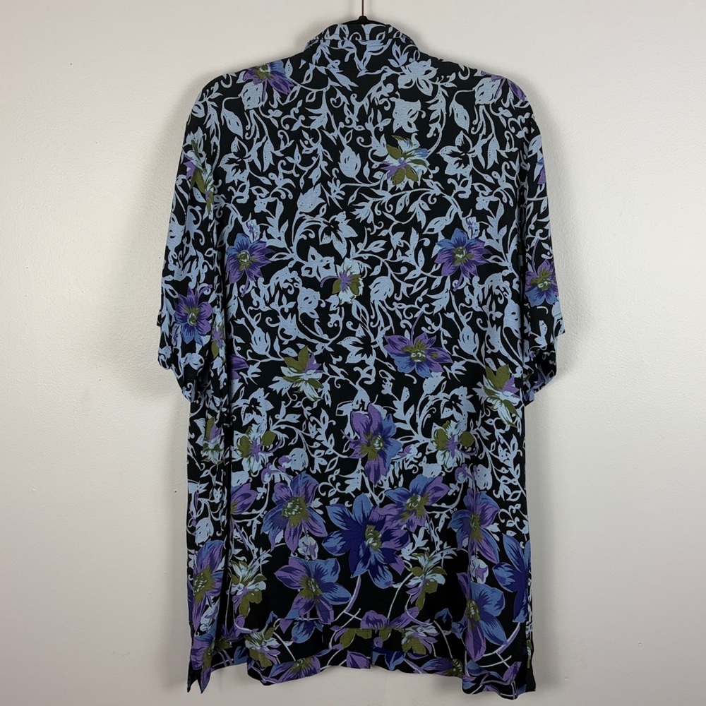 JM Collection Floral Button Front Blouse Black Purple Plus Size 20W Short Sleeve - Picture 12 of 13
